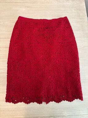 Talbots Red Floral Lace Pencil Skirt